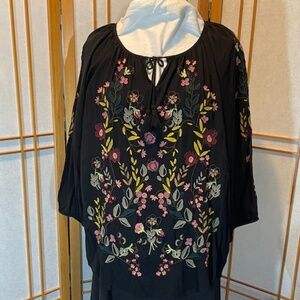 JJill Black Rayon Embroidered Top - size XL